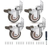 Juego de 4 ruedas, Goma, Pequeños, 32mm, ruedas de alta resistencia en forma de L, 64 kg, ruedas de Transporte Silenciosa with 20 tornillos, 1 deslillador, Ruedaspara muebles, muebles, cunas