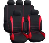 Universal Black and Red Covers, Interior Accessories, Sport Style Car Seat Cushion, Complete Set of 9 Pieces