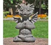 Garden Statue Dragon Meditation Statue Led Lighting Resin Ornament Dinosaur Shape Sculpture Outdoor Yard Decoration Home Decor