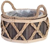 Cesto redondo de madera gris con asas 24x24x13h cm