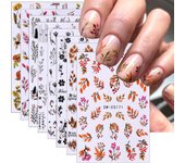 8 hojas de hojas de hojas de otoño pegatinas de arte de uñas - 3D hojas negras, flores, amor, hojas de otoño, pegatinas adhesivas, suministros para uñas, motivos florales, calcomanías