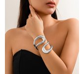 Lacteo Steampunk Chunky Heavy Metal Spring Cuff Bracelet for Women Irregular Big Hollow Out Bangle Jewelry Party Accessories