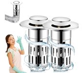 Colador de drenaje para fregadero agrícola, colador de drenaje emergente para fregadero agrícola, baño, tapón para fregadero agrícola 2 en 1, colador de drenaje para fregadero de cocina con cesta de colador extraíble de acero inoxidable (2 unidades)