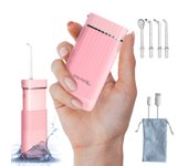 Boston Tech Irrigador Bucal Portátil Aquapik Mini | Recargable USB | 4 Boquillas | 3 Potencias | Rosa