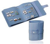 Pequeño Libro de pendientes, Organizador de joyas de viaje plegable, Bolsa de viaje para Joyas, Azul