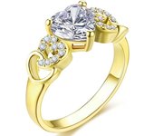 18K Rose gold Plated Love Heart Cubic Zirconia Promise Halo Engagement Promise Eternity Valentine's Day Ring for Women Size 6-10