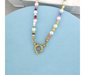 QMHJE Boho Imitation Pearl Necklace Women Choker Stainless Steel Clasp Sailor Buckle DIY Base Chain Beach Gold Color Wholesale