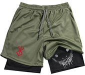 Men's Print 2 in 1 Running Workout Shorts Quick Drying Gym Performance Compression Shorts with Phone Pocket Athletic Activewear