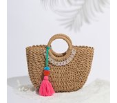 Bolso de mano a Mano para Mujer, Bandolera de mimbre, Media Luna, Gran capacidad, Cadena acrílica, Verano