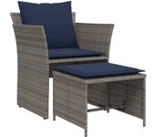 vidaXL Sillón de jardín con reposapiés ratán sintético gris