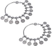 2pcs Monedas étnicas Tribales de Tobilleras Pulseras de Playa para Mujeres Borlas Joyas de Tobillera de Tobillo Bohemio Ajustables de Tobillera de Tobillo Bohemio