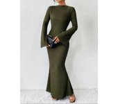 Solid Flare Sleeve Mermaid Dress, Elegant Crew Neck Floor Length Slim Dress, Women's Clothing