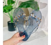 rivet flip-flops rivet jelly thong sandals with bow summer bow flat beach rain boots