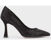 Pedro Miralles Zapatos de tacón de tejido con brillantes modelo CATANIA en tonos Negros. Hecho a mano en España.