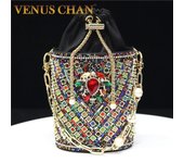 Bucket Crystal Bag Diamonds 11 Color Women Evening Bags Flower Rhinestones Egg Design Fashion Female Clutch Handbags