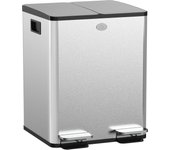 HOMCOM Cubo de basura doble para cocina HOMCOM, 2 x 20 l, cubo de basura de acero inoxidable con pedal, 2 tapas de cierre suave, cubos interiores extraíbles y asas antihuellas 45,8 x 36 x 51,6 cm