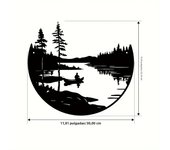Round Metal Wall Art 1 pc Bohemian Style Scenic Lake and Mountain Silhouette Outdoor Sculpture for Home and Patio