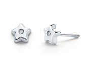 Pendientes Oro Blanco 9k niña forma estrella diamante centro 0.01ct.