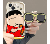 C-Crayon S-ShinChan Glasses Holder Case for iPhone 16 15 14 11 Pro Max 13 12 XR XS X 8 7 6 6S Plus SE 2020 Silicone Back Cover