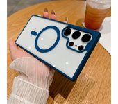 Frosted Frame Magnetic Magsafe Cases for Samsung Galaxy S24 S23 S22 Ultra Plus Wireless Charging Acrylic Bumper Cell Phone Cover