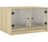 vidaXL Mesa de centro con puertas de vidrio 68x50x42 cm Blanco, Negro, Roble Sonoma Mesita de Salón o Comedor o Auxiliar Mesa de Café Meuble Salón