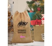 Saco Reyes Magos con nombre, hecho de yute natural, entrega especial de Oriente. Disponible en varias medidas. Te ponemos el nombre que quieras