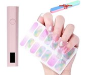 Pegatinas de uñas de gel con kit de luz ultravioleta, pegatinas de uñas de gel ultravioleta, kit de pegatinas de uñas de gel para bricolaje, tiras de uñas de gel semicuradas, fáciles de aplicar y quitar (07)