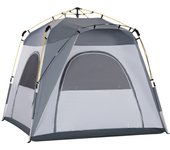 Outsunny Tienda de Campaña Instantánea para 4 Personas Tienda de Camping con 4 Ventanas 2 Bolsillos y Bolsa de Transporte 240x240x199 cm Gris y Blanco