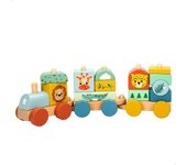WOOMAX - Tren juguete madera con animales, Zookabee, 3 vagones, 13 piezas apilables, Safari, Trenes de juguetes para niños, Motricidad fina, Juguetes niño 18 meses, Juego apilar