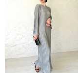Women Summer Solid Tunics Pleats Maxi Dress For 2024 New Spring Fashion Bell Sleeves Festa Luxo Party Elegant Long Sleeve Dress