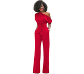Hot selling European and American classic solid color slanted collar button jumpsuit wide leg pants