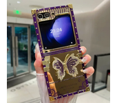 Cute Square Phone Case for Samsung Galaxy Z Flip 6 5 4 3 Flip6 Flip5 Flip4 Flip3 5G Luxury Bling Glitter Butterfly Stand Cover