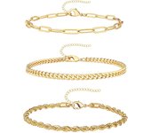 3Pcs Stainless Steel Anklet Set For Women Snake Twisted Rope Chain On Foot Female Summer Beach Ankle Bracelet Never Fade Jewelry