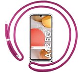 Tumundosmartphone Funda Colgante Transparente para Samsung Galaxy A42 5G con Cordon Rosa Fucsia