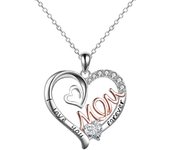 Mother's Day Gifts - Mother's Necklace, Silver Chain Heart Necklace, Inlaid with Cubic Zirconia, Best Mother's Day Gift for Mom from Daughter