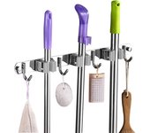 Soporte para escoba de pared, colgador de escoba de acero inoxidable, soporte para colgador de almacenamiento para cocina, cuarto de lavado, garaje (3 ubicaciones)