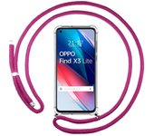 Tumundosmartphone Funda Colgante Transparente para Oppo Find X3 Lite 5G con Cordon Rosa Fucsia