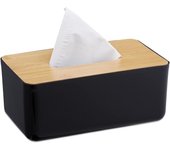 Caja Pañuelos Grande, Baño, Dispensador Toallitas Papel, Tapa Bambú,  Negro y Natural, 13.4 x 21.4 x 9.6 cm Aprox