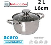 Quttin Cacerola Acero Inoxidable Diámetro 16cm con Tapa de Cristal - Fondo Inducción - Apto para Todas las Cocinas