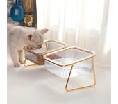 Non-slip Double Cat Bowl Transparent Dog Bowl with Stand Pet Feeding Water Bowl for Dog Cats Food Pet Feeder Bowls Product Stuff