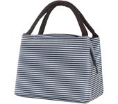 Bolsa de almuerzo con aislamiento Bolsa refrigeradora de tela Oxford impermeable Bolsa fría para picnic (21 * 15 * 17 cm) (rayas blancas azules)
