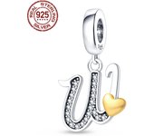 S925 Sterling Silver Heart Shape Letter Pendant Series Charms Fit Original Pandora Bracelet For Women Birthday Fine Jewelry Gift