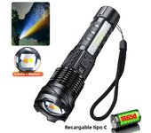 Powerful XHP50 LED Flashlight Waterproof 18650 Torch With Side Light 7 Modes Camping Fishing Lantern USB Rechargeable Zoom Lamp