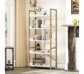 Librería de 5 Niveles, Estantería Industrial para Libros de Piso, Estante de Madera y estanterías con Marco de Acero Estable con 4 Ganchos
