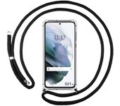 Tumundosmartphone Funda Colgante Transparente para Samsung Galaxy S21 5G con Cordon Negro