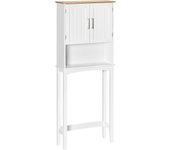 kleankin Mueble sobre Inodoro Armario Alto para Lavadora con 2 Puertas Balda Ajustable Interior y Estante de Almacenaje para Baño WC Carga 20 kg Antivuelco 64x22x165 cm Blanco