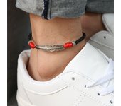 Leather Rope Lucky Anklet For Men Women Couple Handmade Feather Leaf Charm Foot Bracelet Barefoot Sandal Beach Chain Jewelry