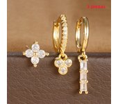 3PCS Stainless Steel Multicolor Crystal Hoop Earrings Set For Women Zircon 18K Gold Plated Huggie Pendant Piercing Jewelry