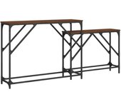 Mesas consolas apilables 2 pzas Madera Ingeniería marron Roble