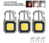 Mini Multifunctional Keychain LED Flashlight USB Rechargeable Portable Flashlight Outdoor Camping Torch Emergency Lantern 500Mah